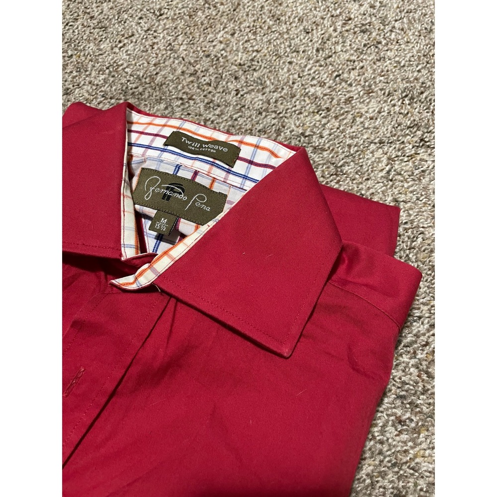 Fernando Pena Mens Red Short Sleeve Button Up Shirt Twill Weave Medium